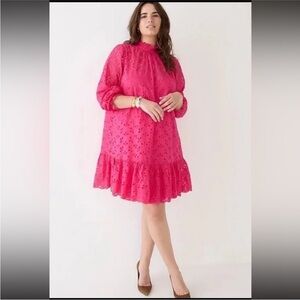 J. Crew Ruffleneck Mini Dress In Eyelet Pink Size XS